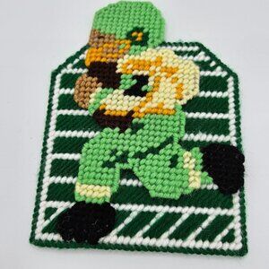 Handcrafted Cottagecore knit needlepoint football player flyswatter cover